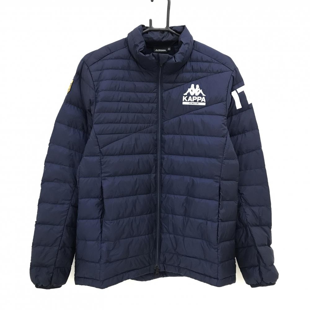 【美品】カッパ ダウンジャケット ネイビー 軽量 ロゴプリント メンズ O ゴルフウェア Kappa