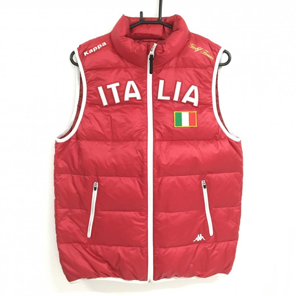 カッパ ダウンベスト レッド×白 ビッグITALIAワッペン 軽量  メンズ L ゴルフウェア Kappa