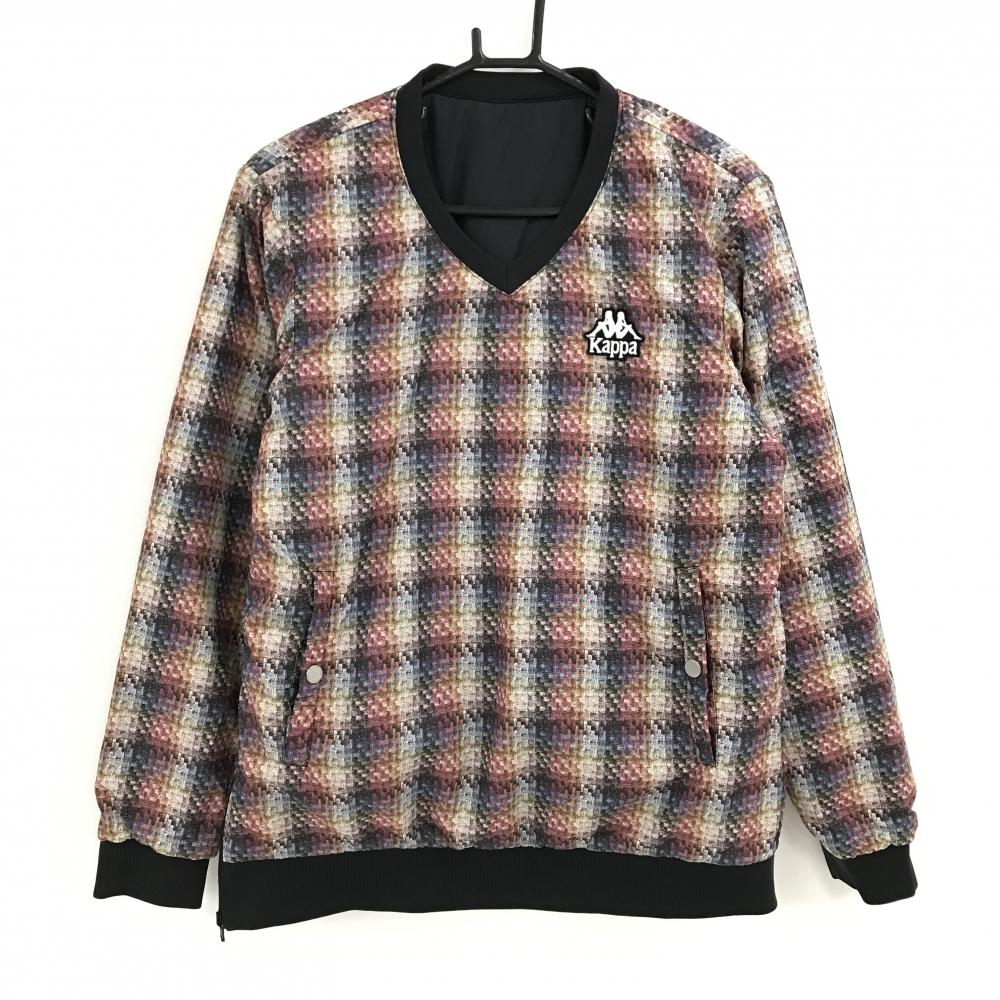 【超美品】カッパ 中綿リバーシブルスニード 白×レッド×黒 総柄 裏無地 メンズ L ゴルフウェア Kappa