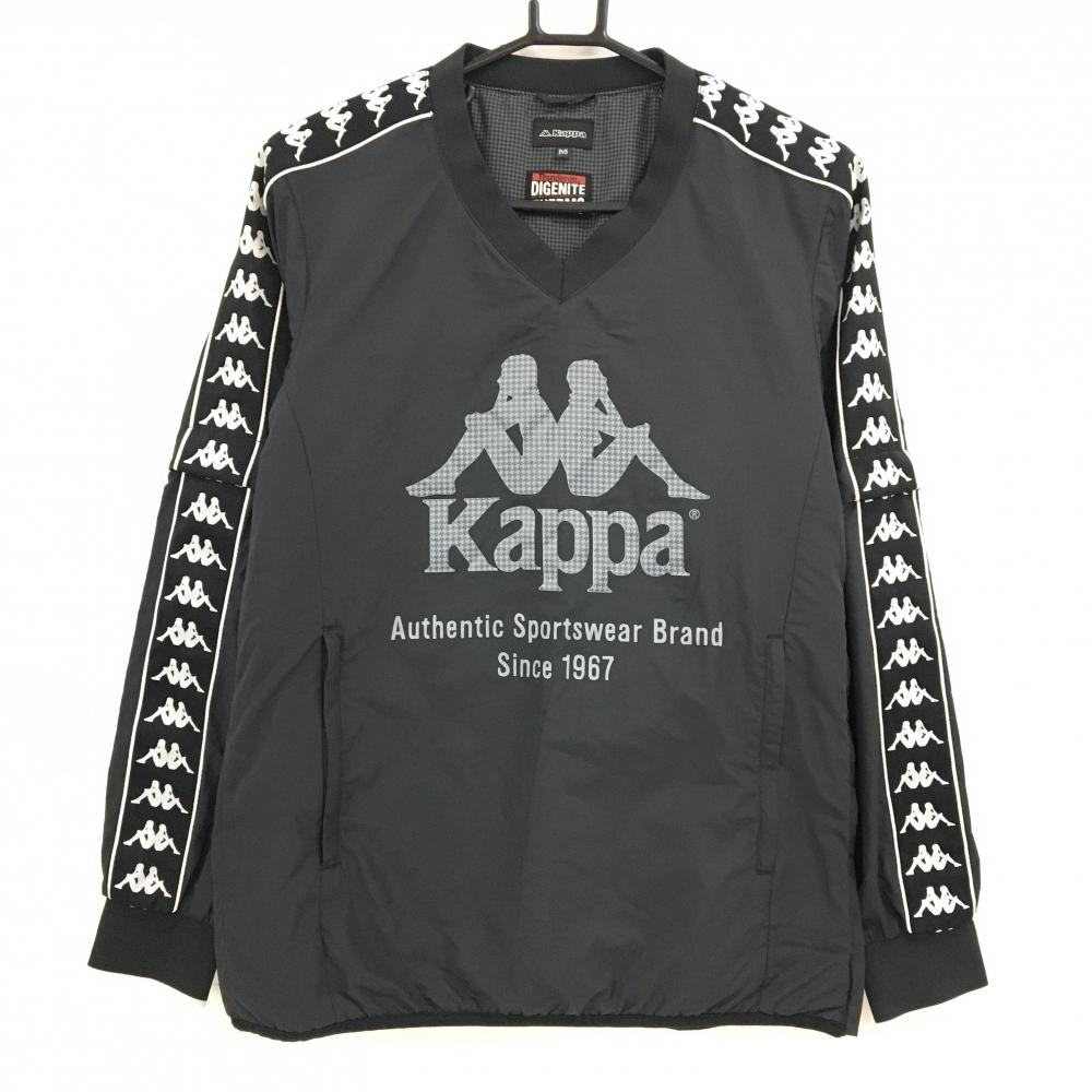 【美品】カッパ 2WAY中綿スニード 黒×白 ビッグプリント 肩・袖ロゴ 袖着脱可  メンズ M ゴルフウェア Kappa