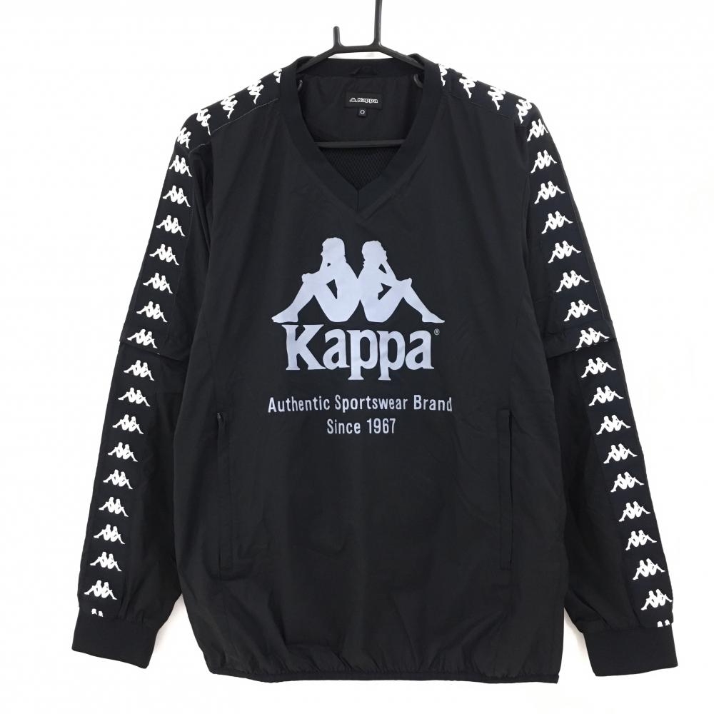 【美品】カッパ 2WAYスニード 黒×白 袖ロゴライン 袖着脱可 裏地メッシュ  メンズ O(XL) ゴルフウェア Kappa