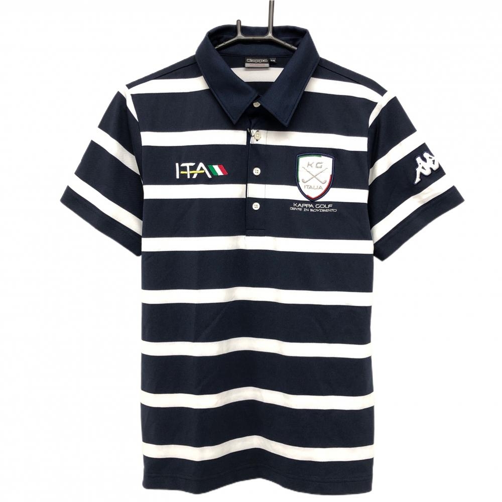 【新品】カッパ 半袖ポロシャツ ネイビー×白 ボーダー 吸水速乾 UVカット ストレッチ メンズ M ゴルフウェア Kappa