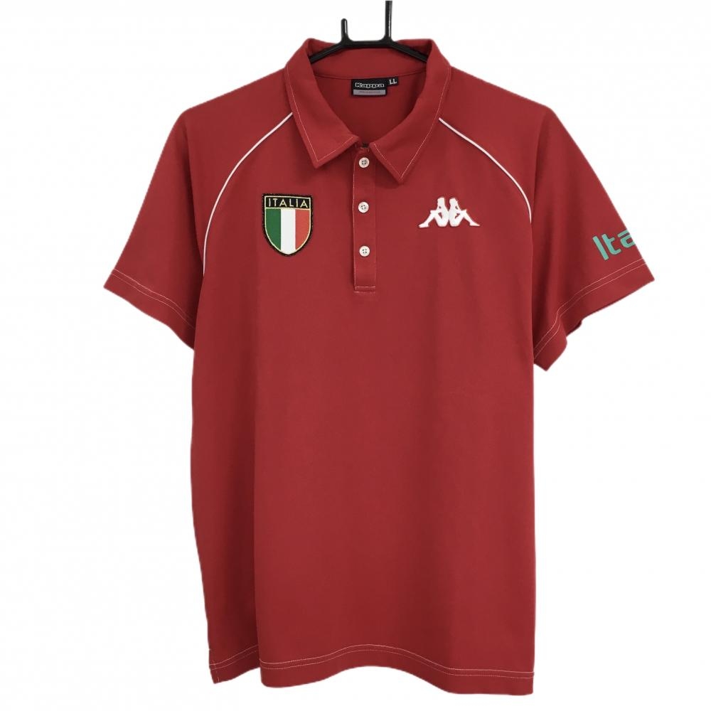 【美品】カッパ 半袖ポロシャツ レッド×白 胸元ロゴ 袖プリント  メンズ LL ゴルフウェア Kappa