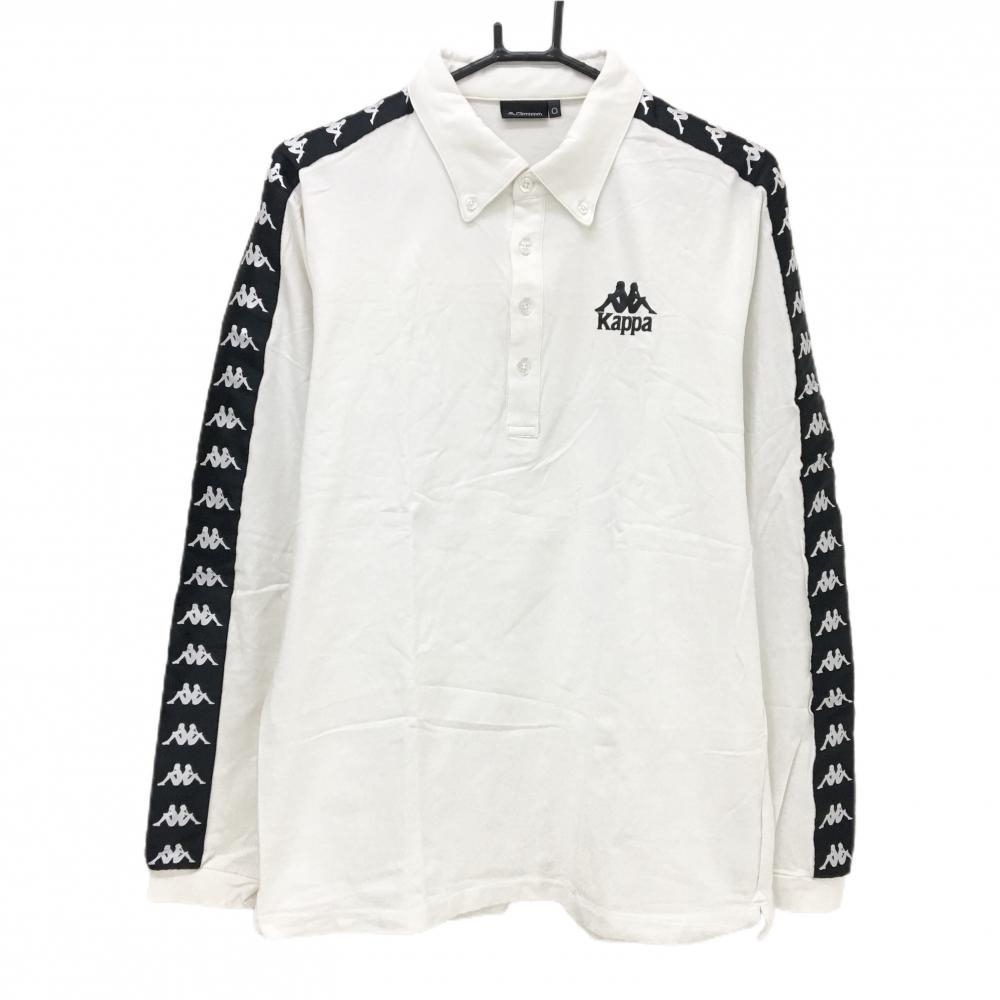 カッパ 長袖ポロシャツ 白×黒 袖ロゴライン ボタンダウン メンズ O(XL) ゴルフウェア Kappa