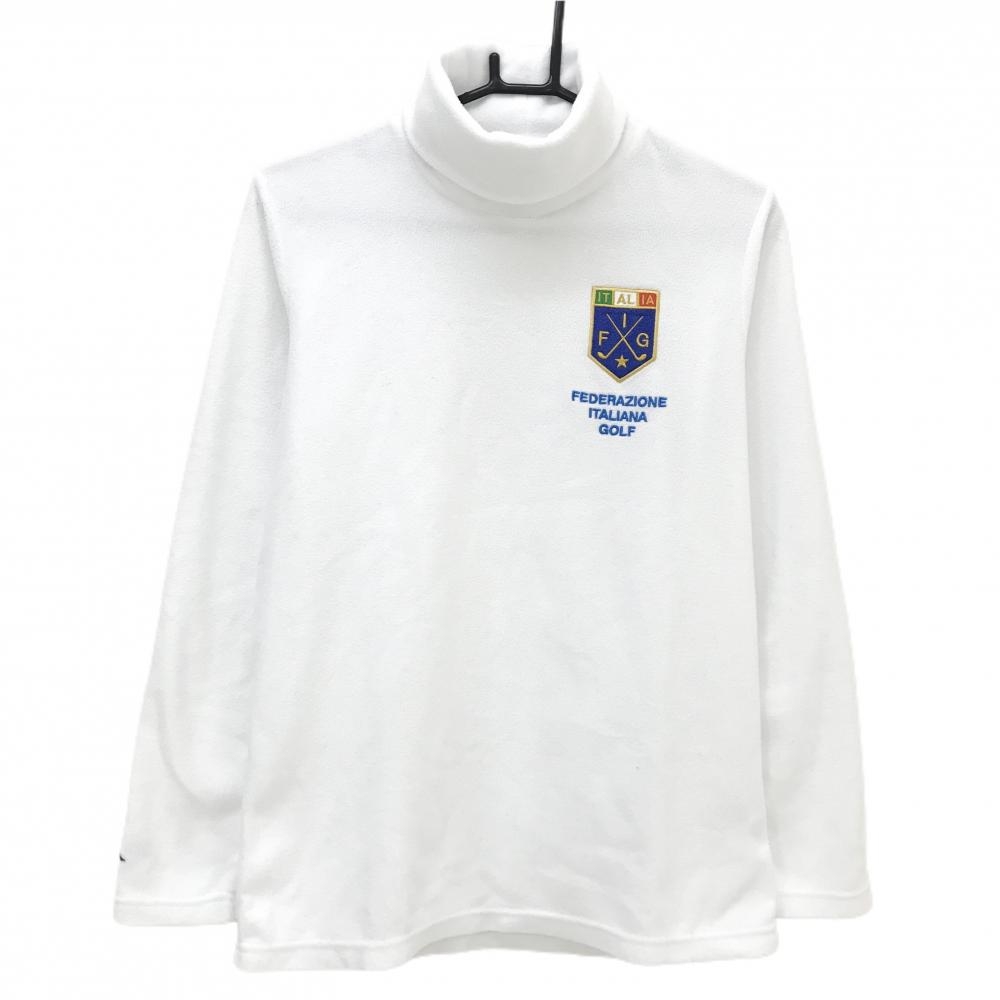 【美品】カッパ 長袖ハイネックシャツ 白×ブルー フリース 刺しゅう メンズ M ゴルフウェア Kappa