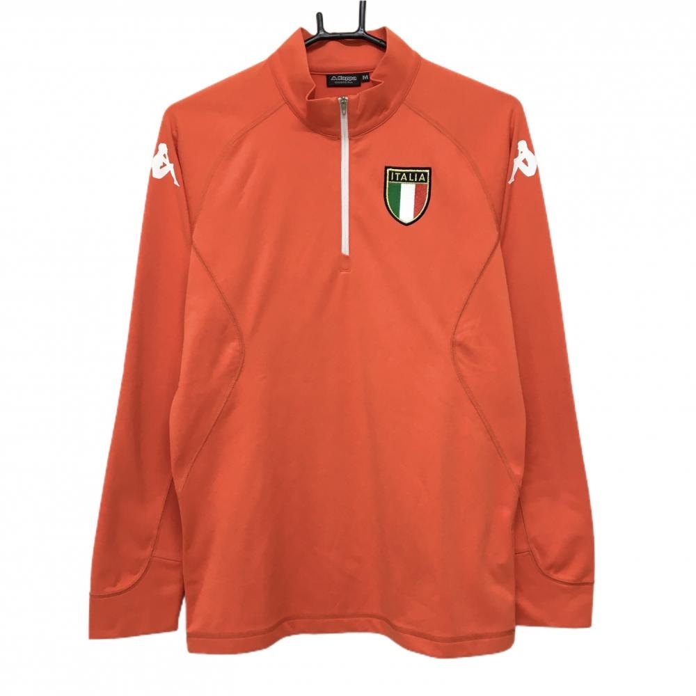 【美品】カッパ 長袖ハイネックシャツ オレンジ 裏起毛 ハーフジップ メンズ M ゴルフウェア Kappa