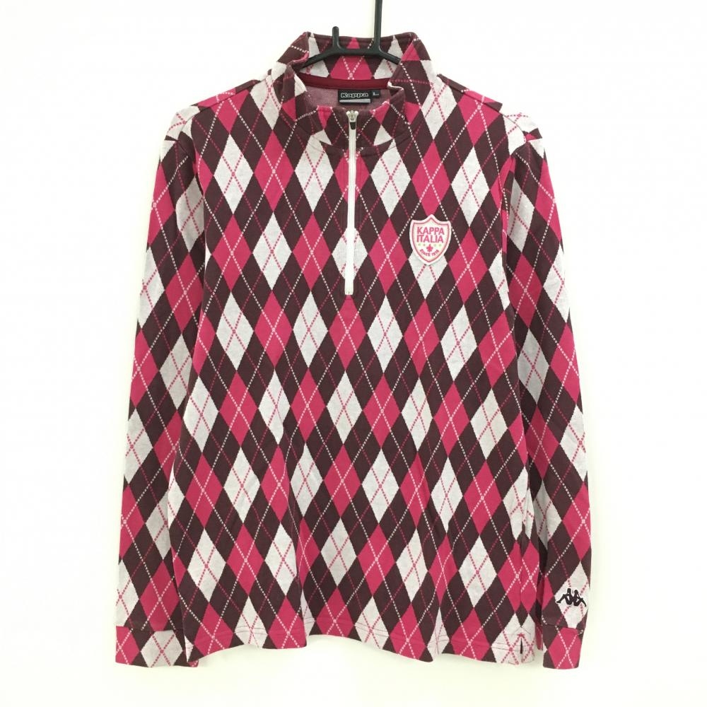 カッパ 長袖ハイネックシャツ ピンク×ボルドー アーガイル柄 ハーフジップ  メンズ L ゴルフウェア Kappa