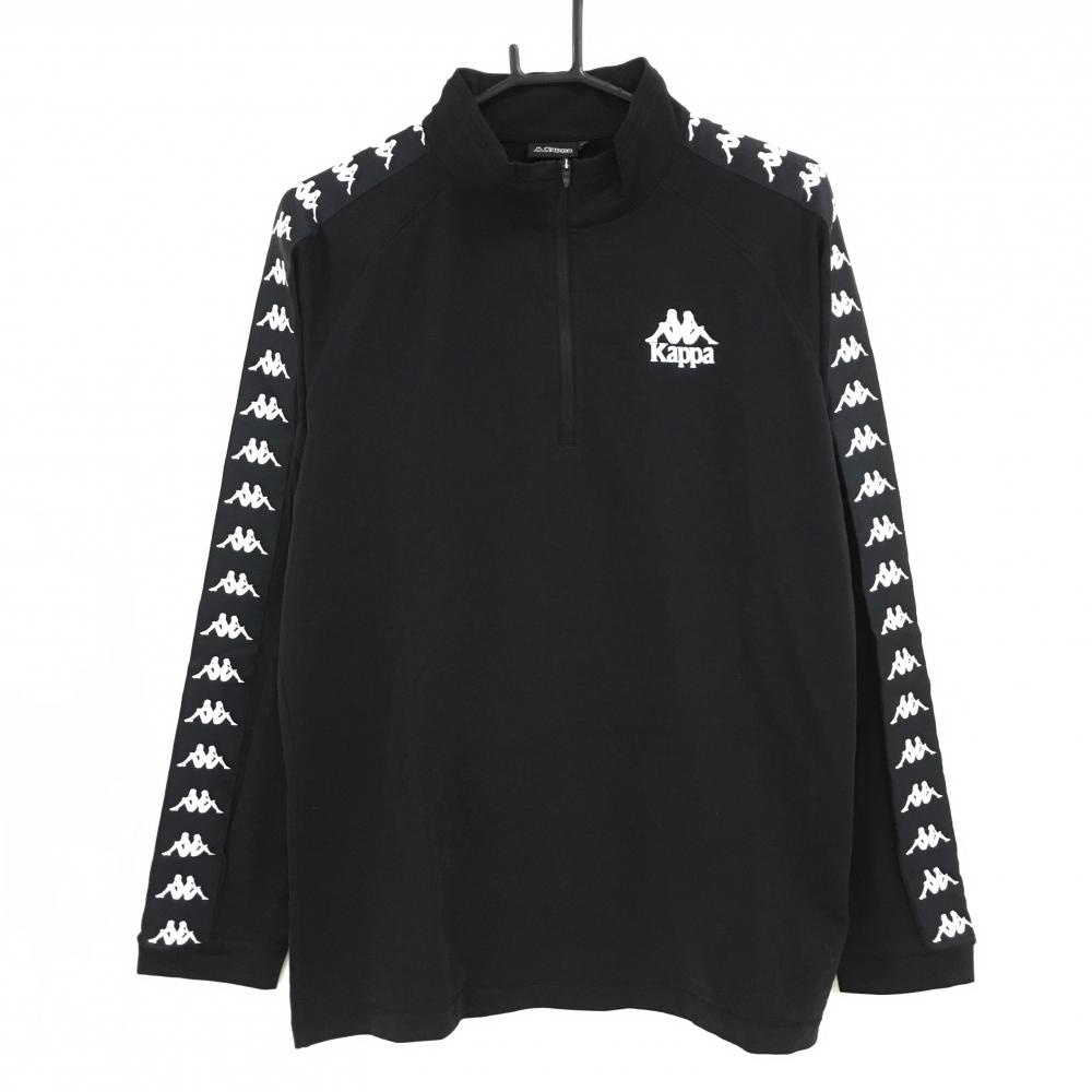【新品】カッパ 長袖ハイネックシャツ 黒×白 肩・袖ロゴライン ハーフジップ メンズ O(XL) ゴルフウェア Kappa