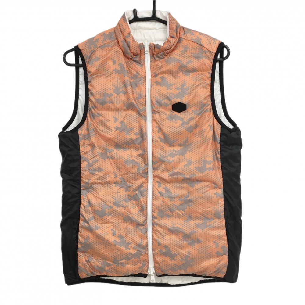 キャロウェイ リバーシブルダウンベスト オレンジ×グレー 裏白 身頃柄 サイド切替 ロゴワッペン 白地 メンズ M ゴルフウェア Callaway