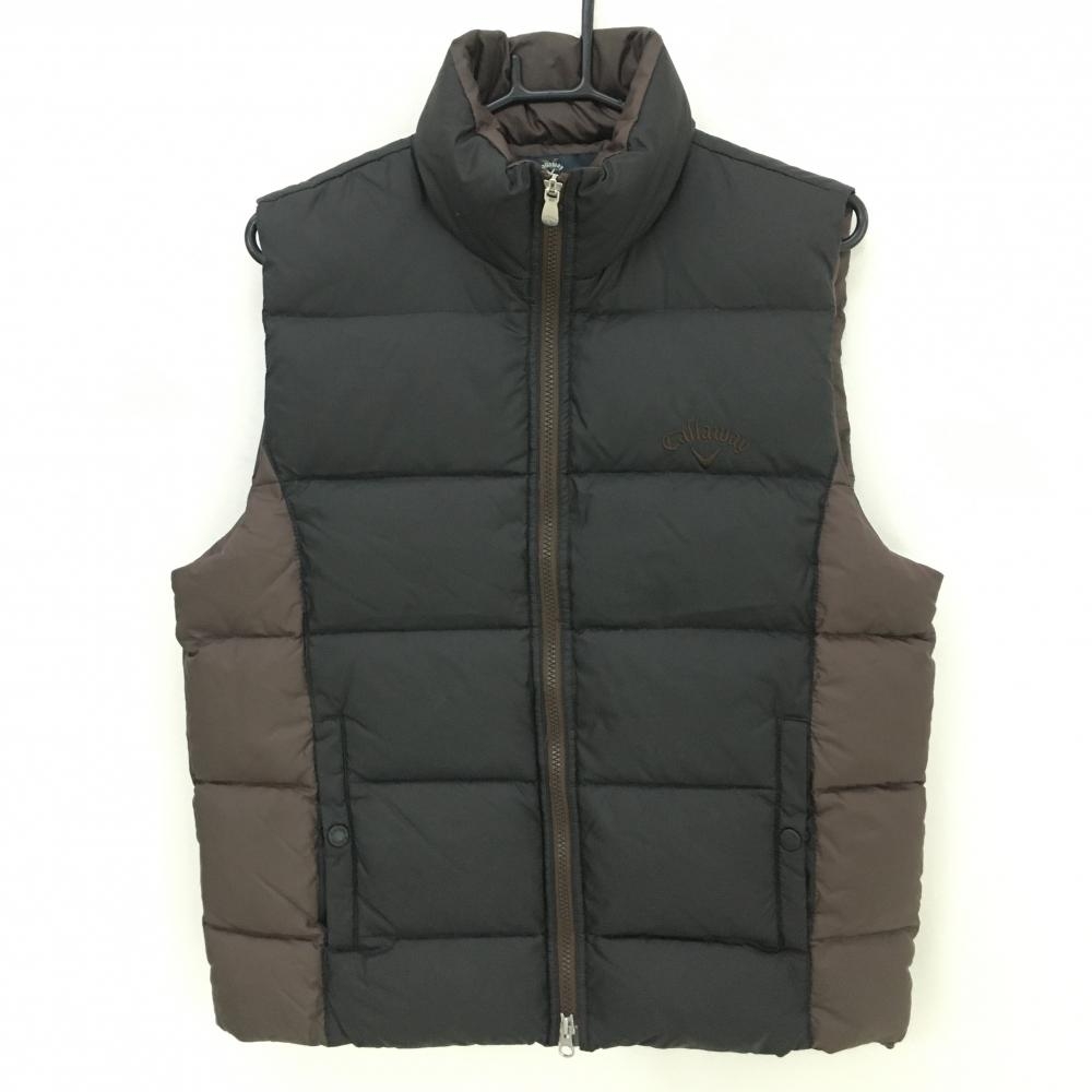 キャロウェイ ダウンベスト 黒×ブラウン ロゴ刺しゅう  メンズ L ゴルフウェア Callaway