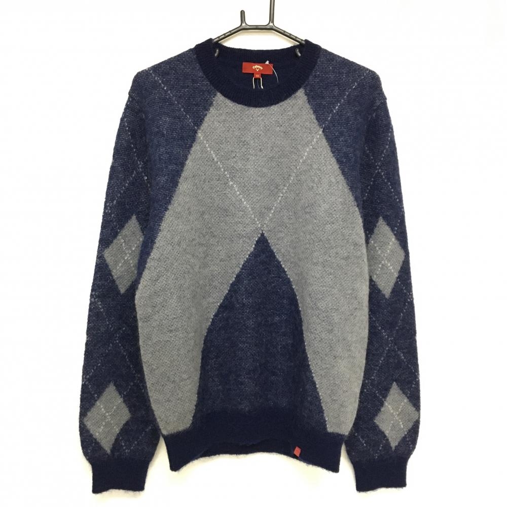【新品】キャロウェイ レッドレーベル セーター ネイビー系×グレー系 一部アーガイル風 モヘヤウール混  メンズ LL ゴルフウェア Callaway