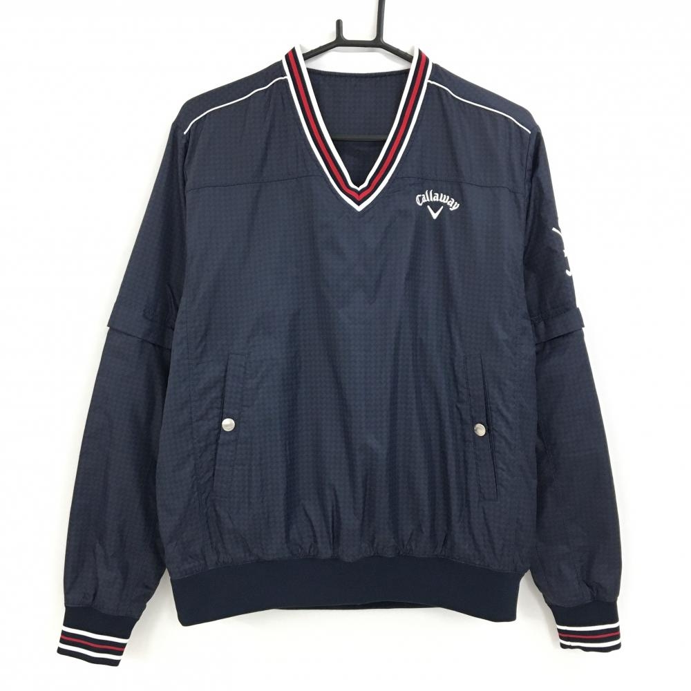 キャロウェイ 2WAY中綿スニード ネイビー×黒 総柄 ロG刺しゅう 袖着脱可 ブルゾン メンズ M ゴルフウェア Callaway