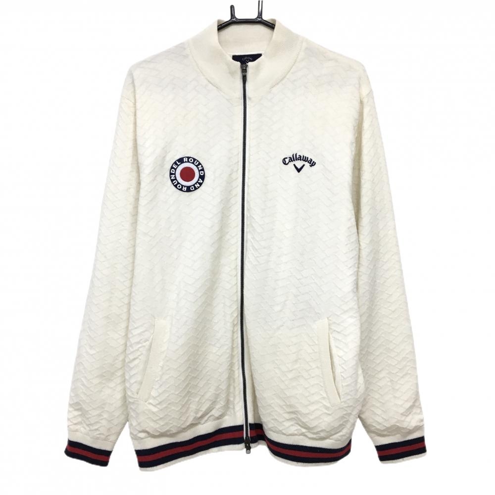 【美品】キャロウェイ ニットジャケット 白 ウール混 ダブルジップ メンズ 3L ゴルフウェア 大きいサイズ Callaway