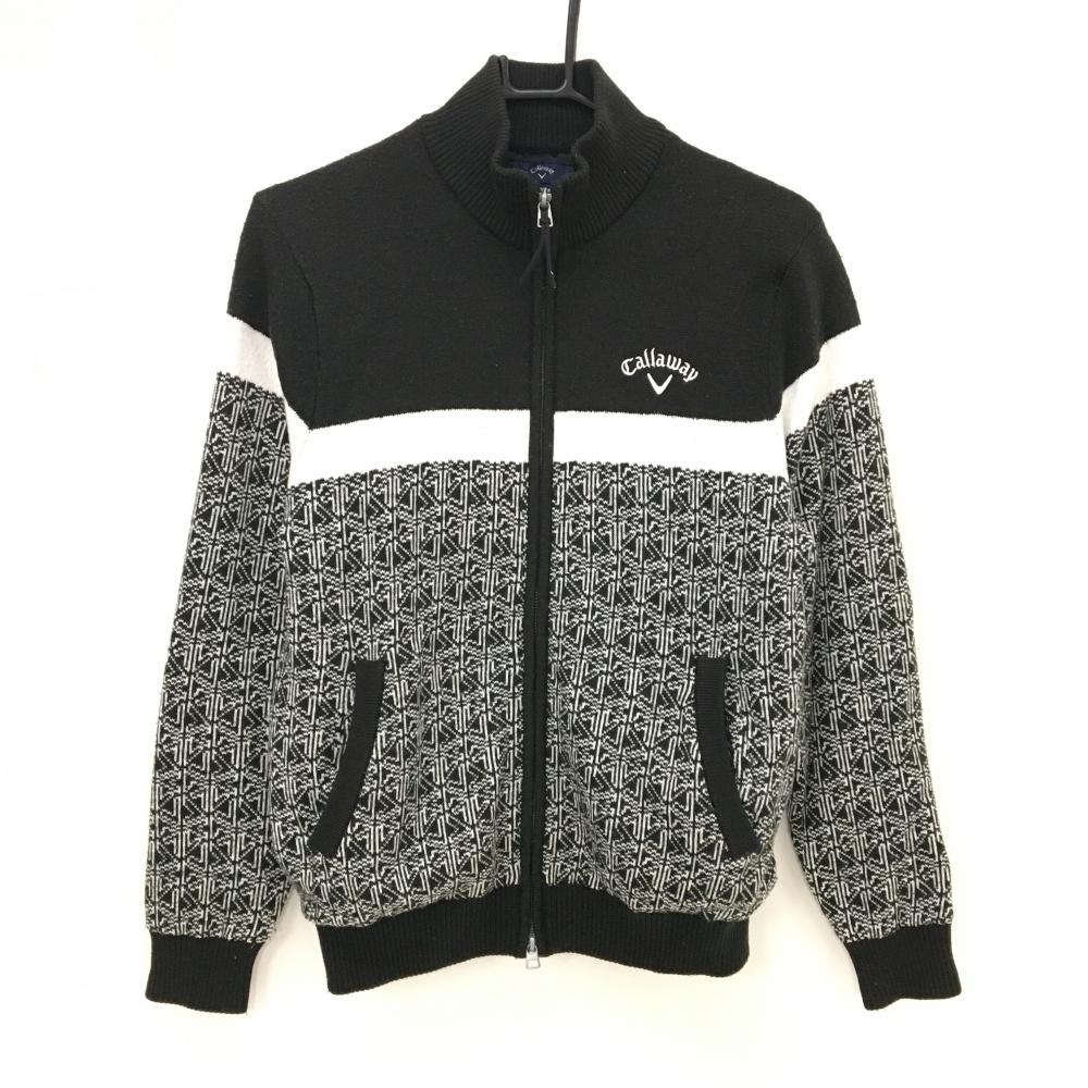 キャロウェイ ニットジャケット 黒×白 一部総柄 裏地付  メンズ M ゴルフウェア Callaway