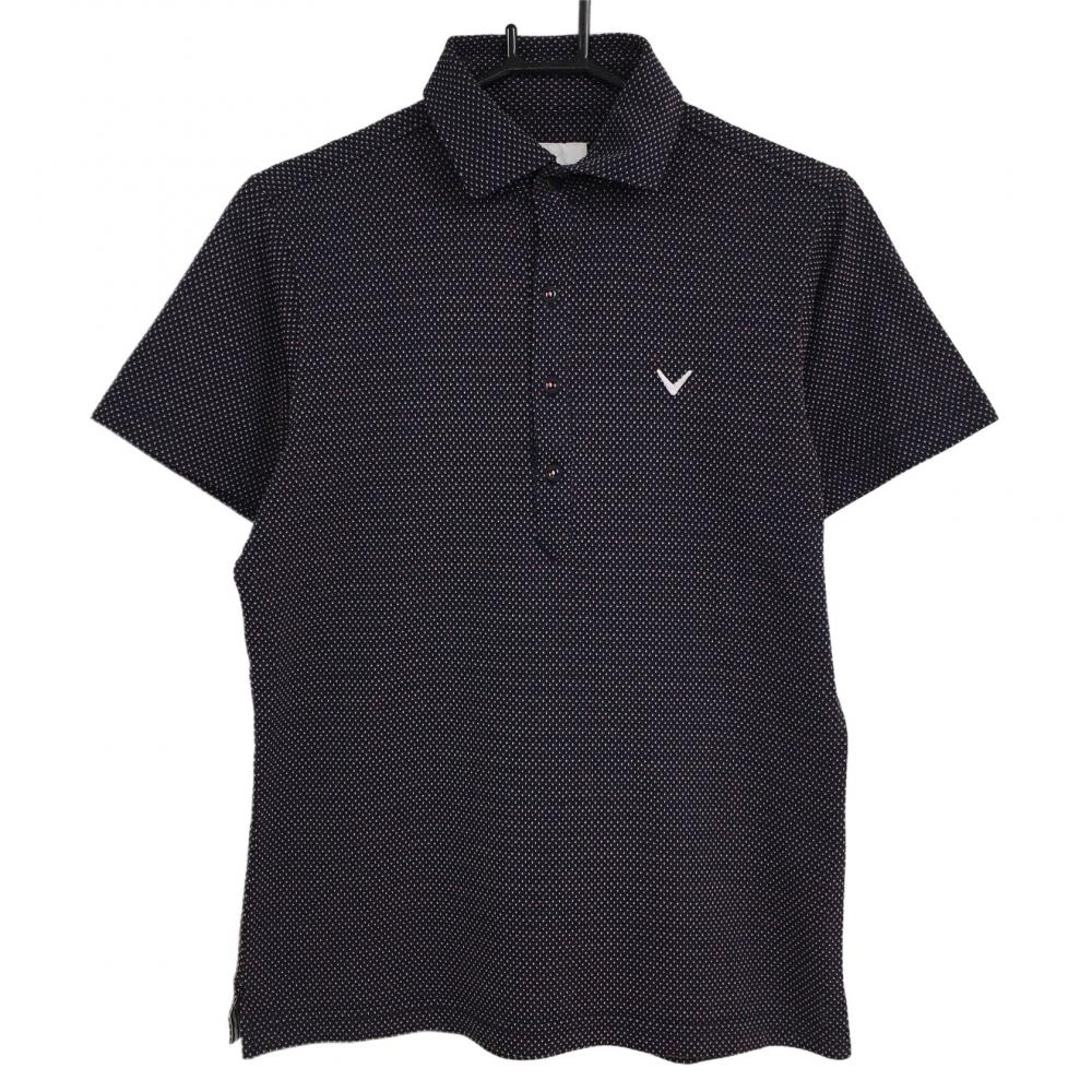 美品】キャロウェイ 半袖ポロシャツ ネイビー×レッド 総柄織生地