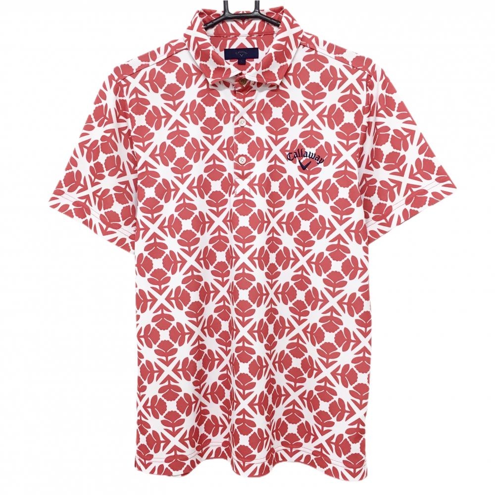 キャロウェイ 半袖ポロシャツ 白×レッド 花柄 メンズ L ゴルフウェア Callaway 画像