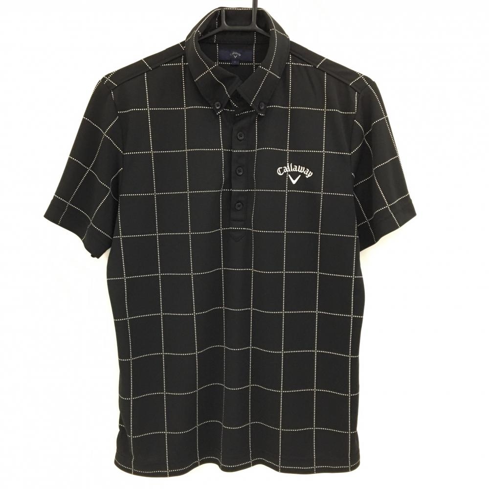 キャロウェイ 半袖ポロシャツ 黒×白 格子柄 ロゴ刺しゅう メンズ L ゴルフウェア Callaway