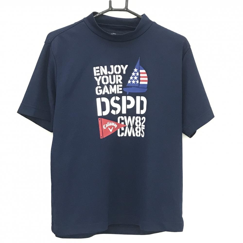 キャロウェイ 半袖ハイネックシャツ ネイビー×白 ヨットプリント  メンズ LL ゴルフウェア Callaway