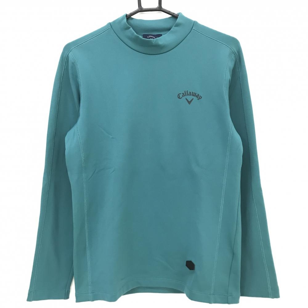 【美品】キャロウェイ 長袖ハイネックシャツ グリーン ロゴ黒 裏起毛  メンズ M ゴルフウェア Callaway