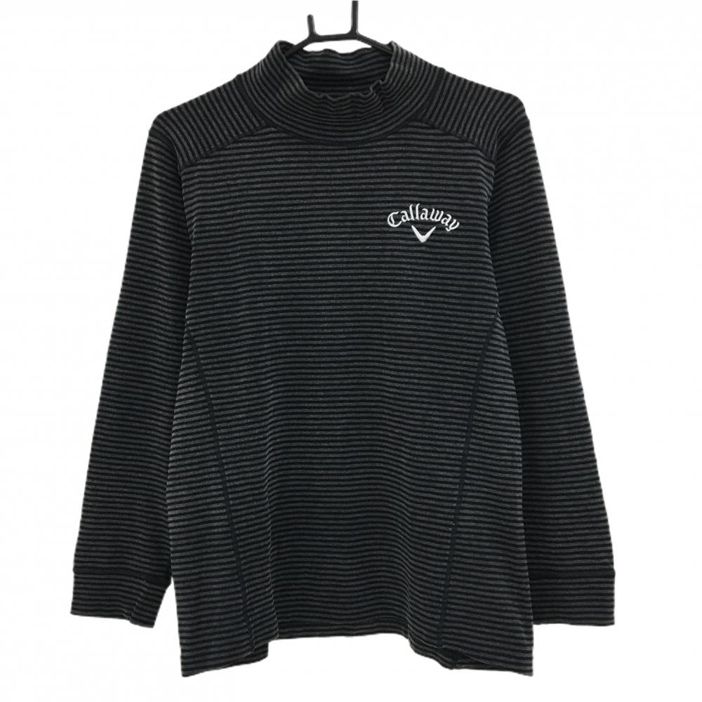 キャロウェイ レッドレーベル 長袖ハイネックシャツ 黒×グレー ボーダー 裏起毛 メンズ M ゴルフウェア Callaway