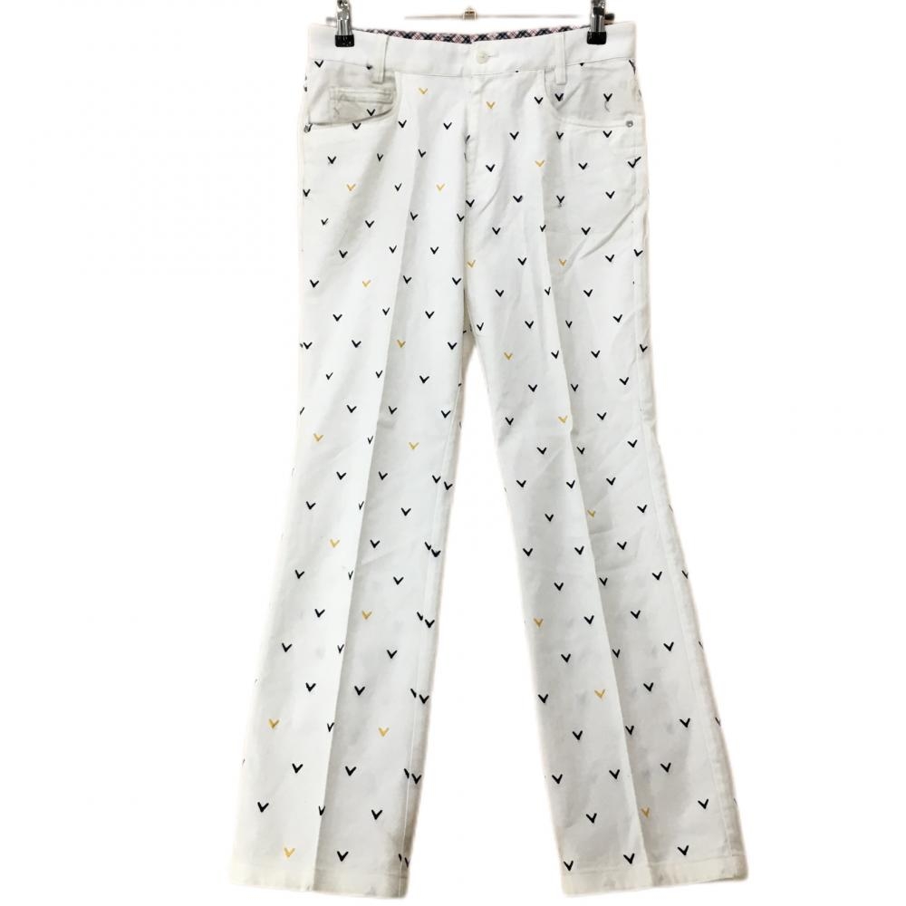 キャロウェイ パンツ 白×ネイビー 総柄 刺しゅう メンズ M ゴルフ