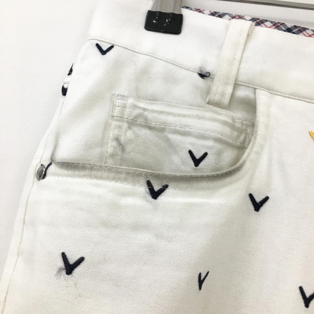 キャロウェイ パンツ 白×ネイビー 総柄 刺しゅう メンズ M ゴルフ