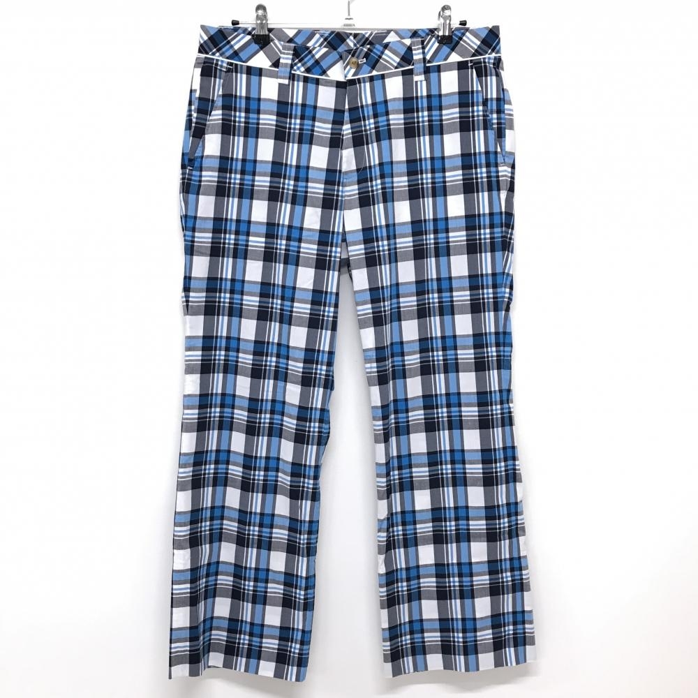 キャロウェイ パンツ 白×ブルー×ネイビー チェック コットン混  メンズ 3L ゴルフウェア 大きいサイズ Callaway