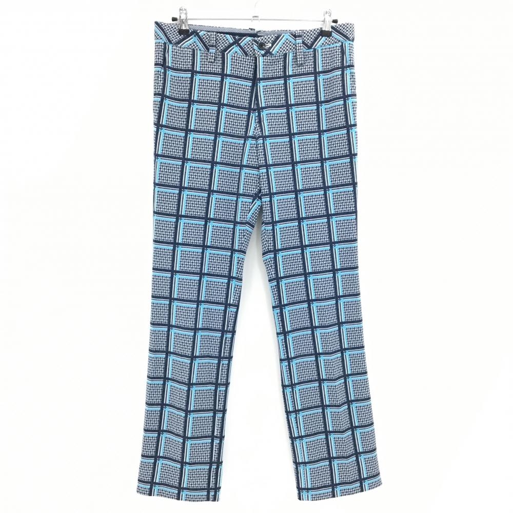 【超美品】キャロウェイ パンツ 白×ネイビー×ライトブルー チェック 千鳥格子 ストレッチ メンズ LL ゴルフウェア Callaway