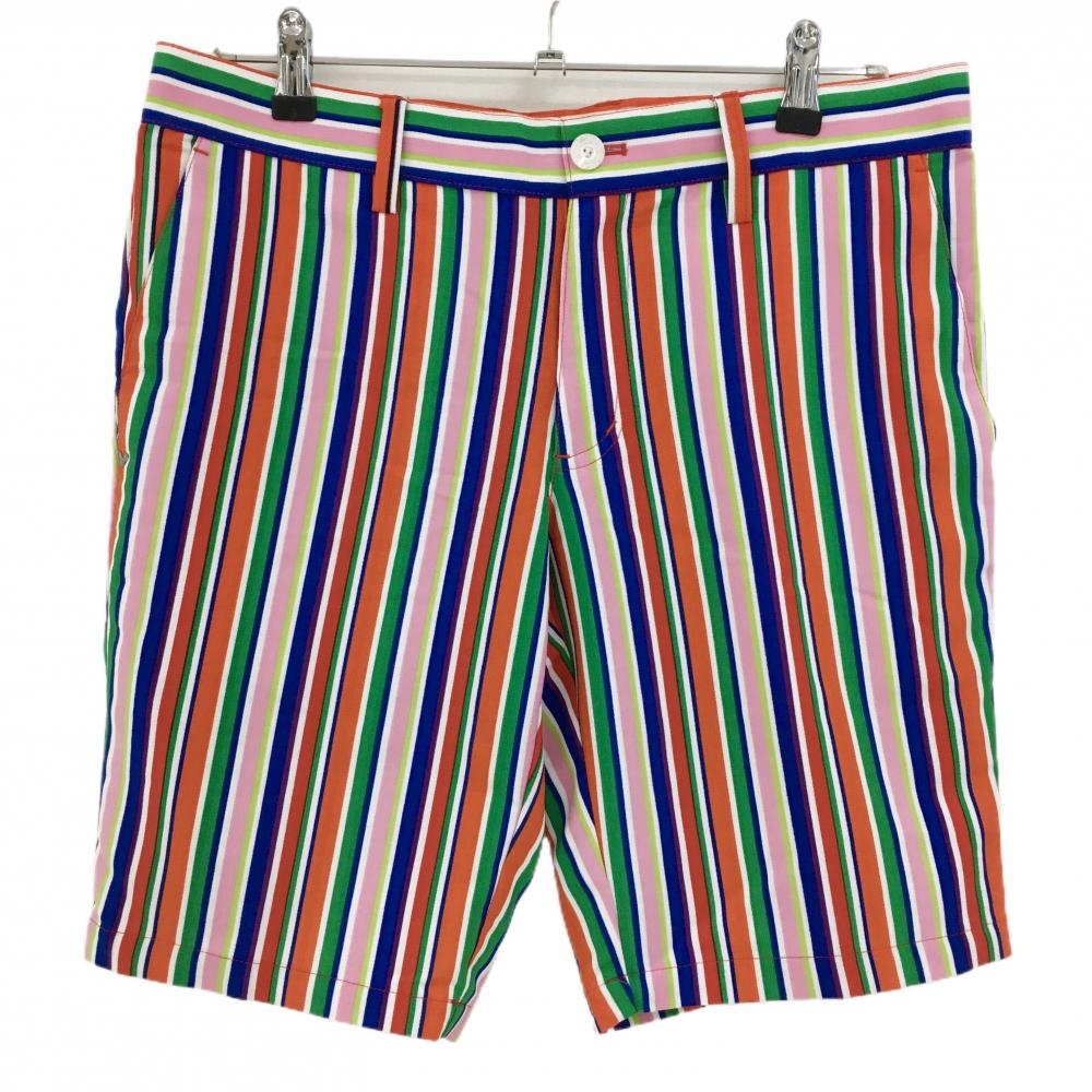 【超美品】キャロウェイ ハーフパンツ マルチカラー ストライプ柄 立体ロゴ メンズ L ゴルフウェア Callaway