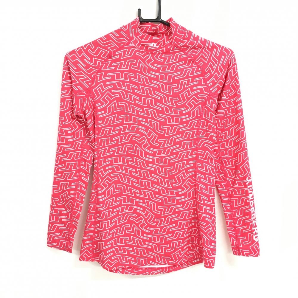 【超美品】ジェイリンドバーグ ハイネックインナーシャツ ピンク×白 ロゴ総柄  メンズ S ゴルフウェア サンプル品 J．LINDEBERG