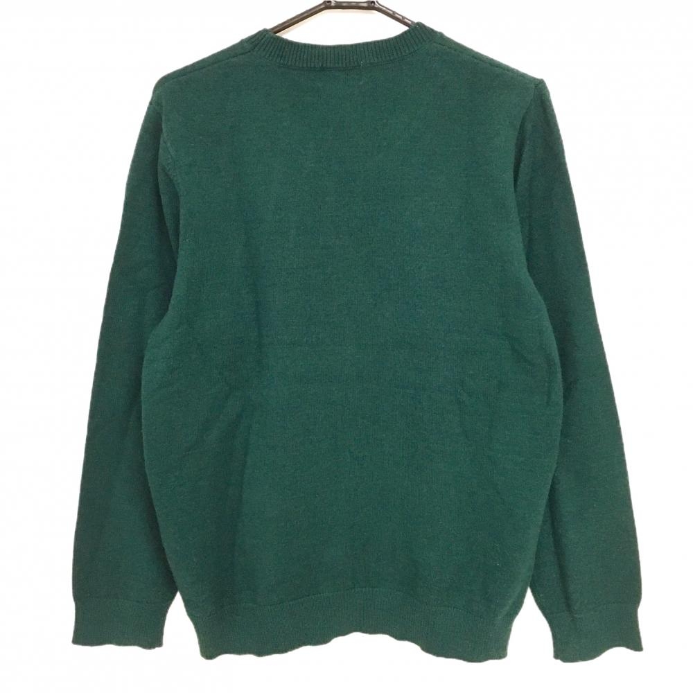 ジャックバニー セーター ダークグリーン×白 前面英字編み込み柄