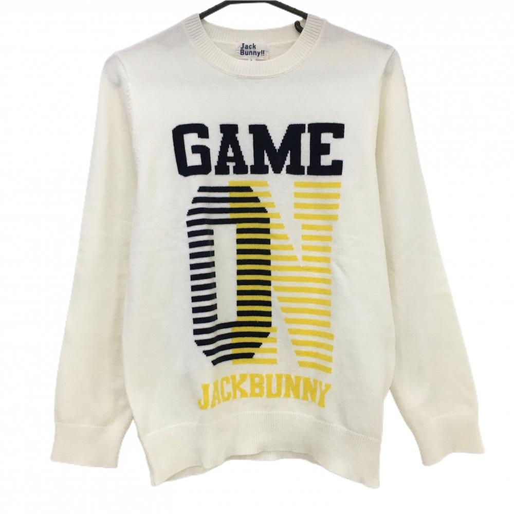 【美品】ジャックバニー セーター 白×イエロー ニット アクリル混  メンズ 4(M) ゴルフウェア Jack Bunny