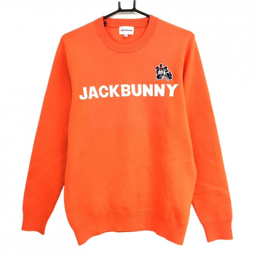 【超美品】ジャックバニー×ドラえもん セーター オレンジ×白 ニット ドラえもんワッペンコットン混 メンズ 5(L) ゴルフウェア Jack Bunny