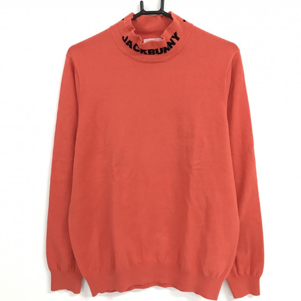 ジャックバニー ハイネックセーター オレンジ ロゴ黒 コットン混 ニット メンズ 5(L) ゴルフウェア Jack Bunny