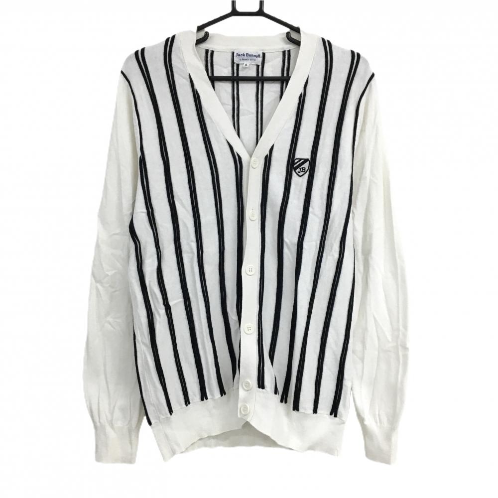 ジャックバニー ニットカーディガン 白×黒 身頃ストライプ カシミヤ混  メンズ 6(XL) ゴルフウェア Jack Bunny