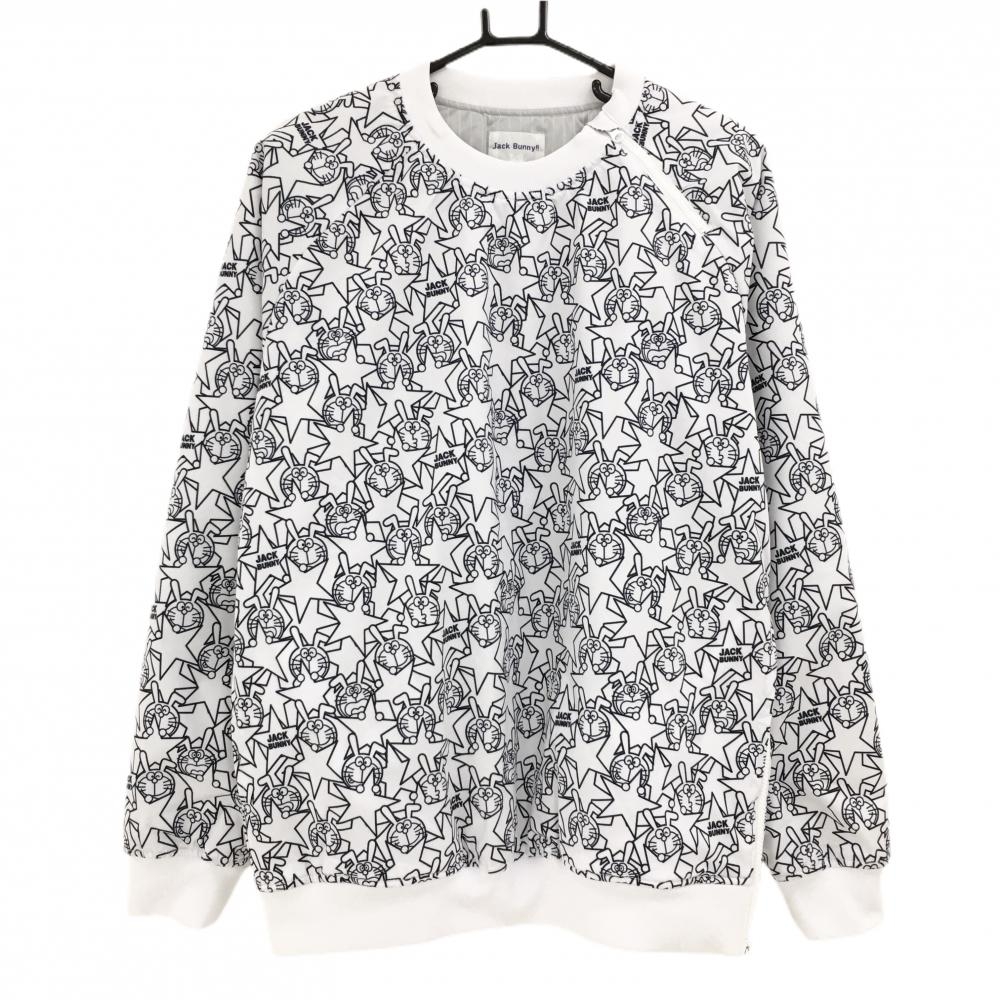 【美品】ジャックバニー×ドラえもん 中綿スニード 白×ネイビー 総柄 蓄熱裏地 うさ耳ドラえもん  メンズ 5(L) ゴルフウェア Jack Bunny
