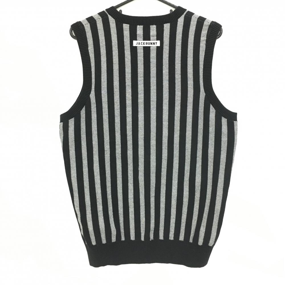ジャックバニー ニットベスト 黒×グレー ストライプ ロゴワッペン V