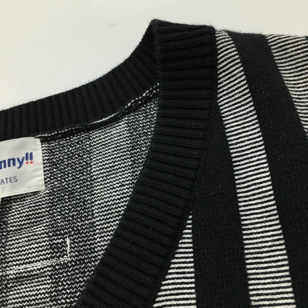 ジャックバニー ニットベスト 黒×グレー ストライプ ロゴワッペン V