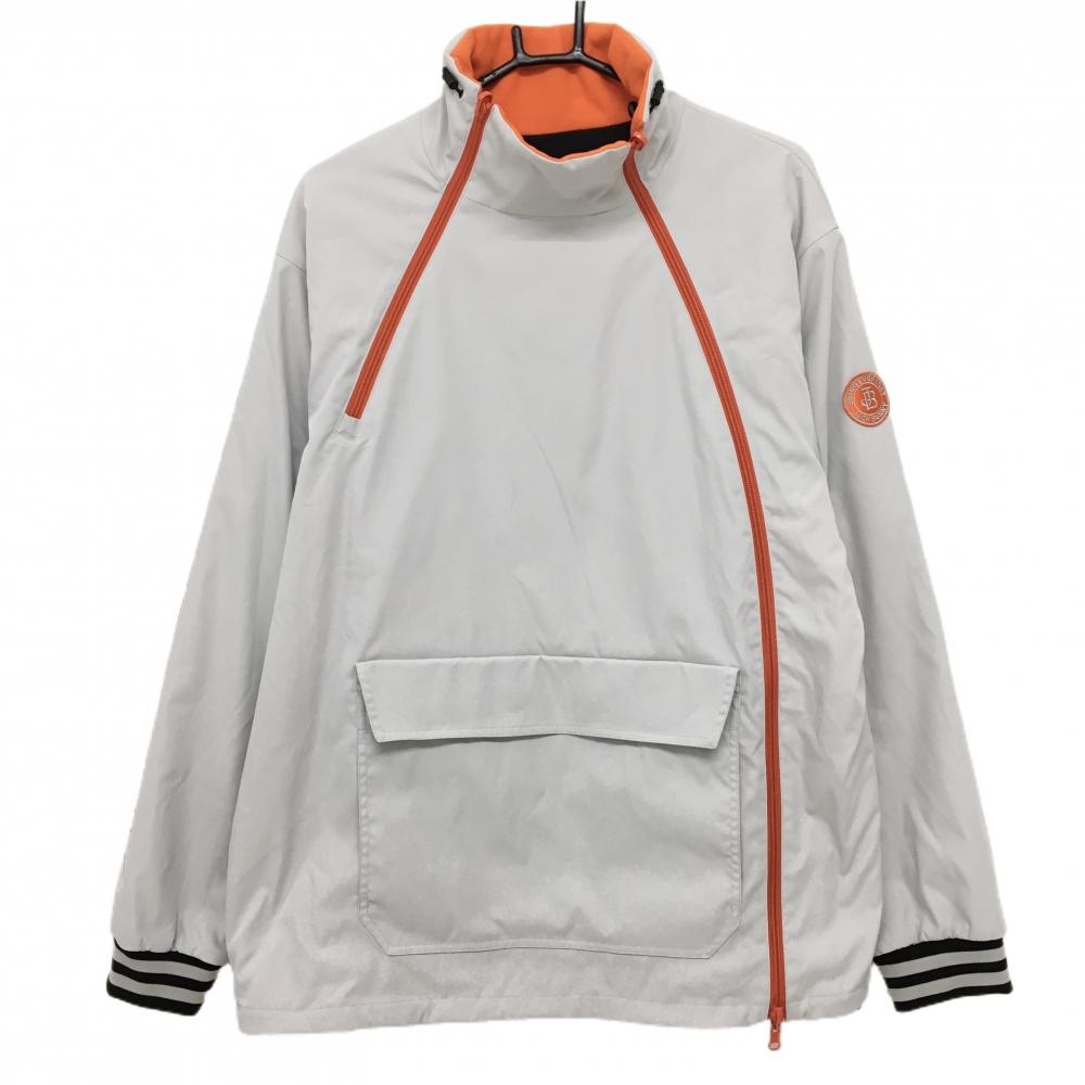 【美品】ジャックバニー リバーシブルハイネックブルゾン ライトグレー×オレンジ フリース 袖ロゴ メンズ 6(XL) ゴルフウェア Jack Bunny
