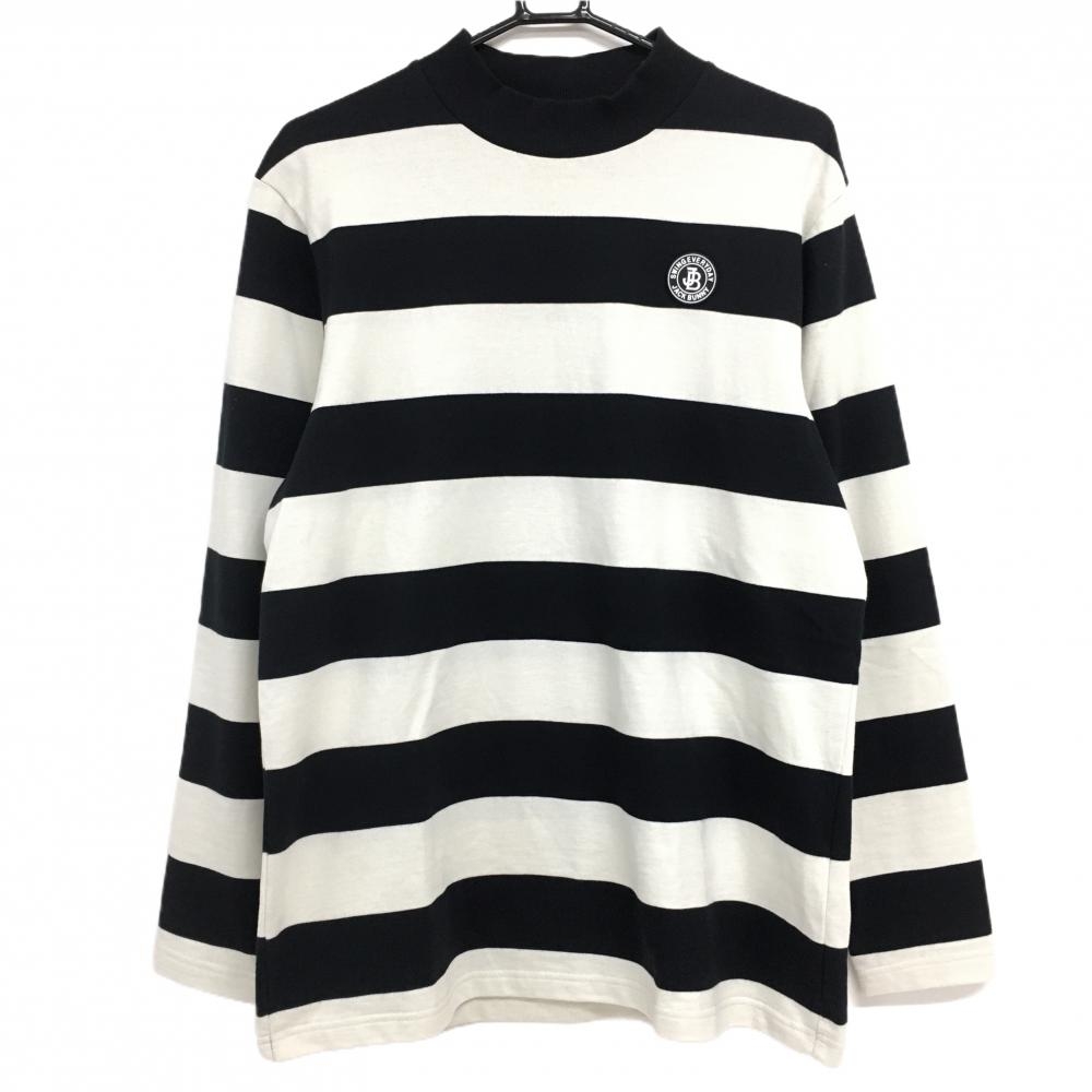 【超美品】ジャックバニー 長袖ハイネックシャツ 黒×ライトベージュ ボーダー シリコンロゴ  メンズ 6(LX) ゴルフウェア Jack Bunny