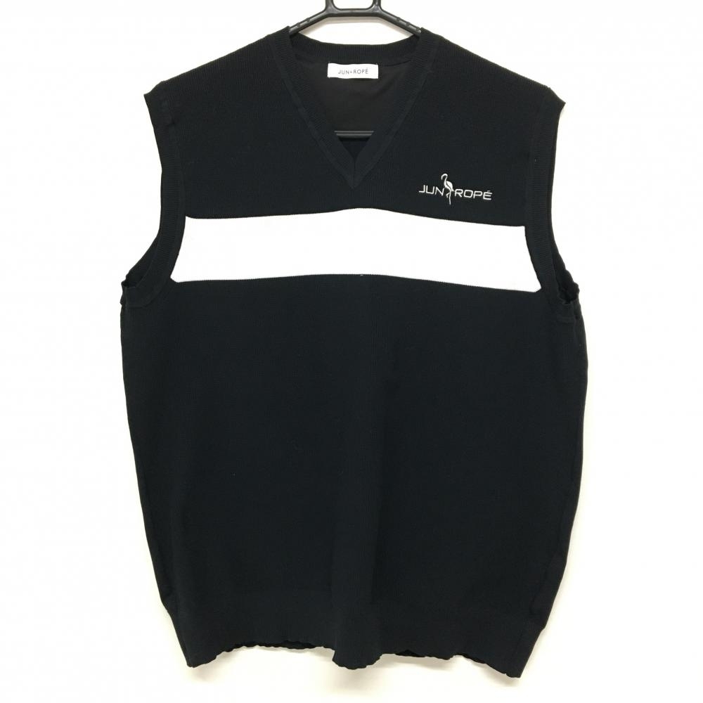 美品】ジュンアンドロペ ニットベスト 黒×白 ロゴ刺しゅう メンズ L