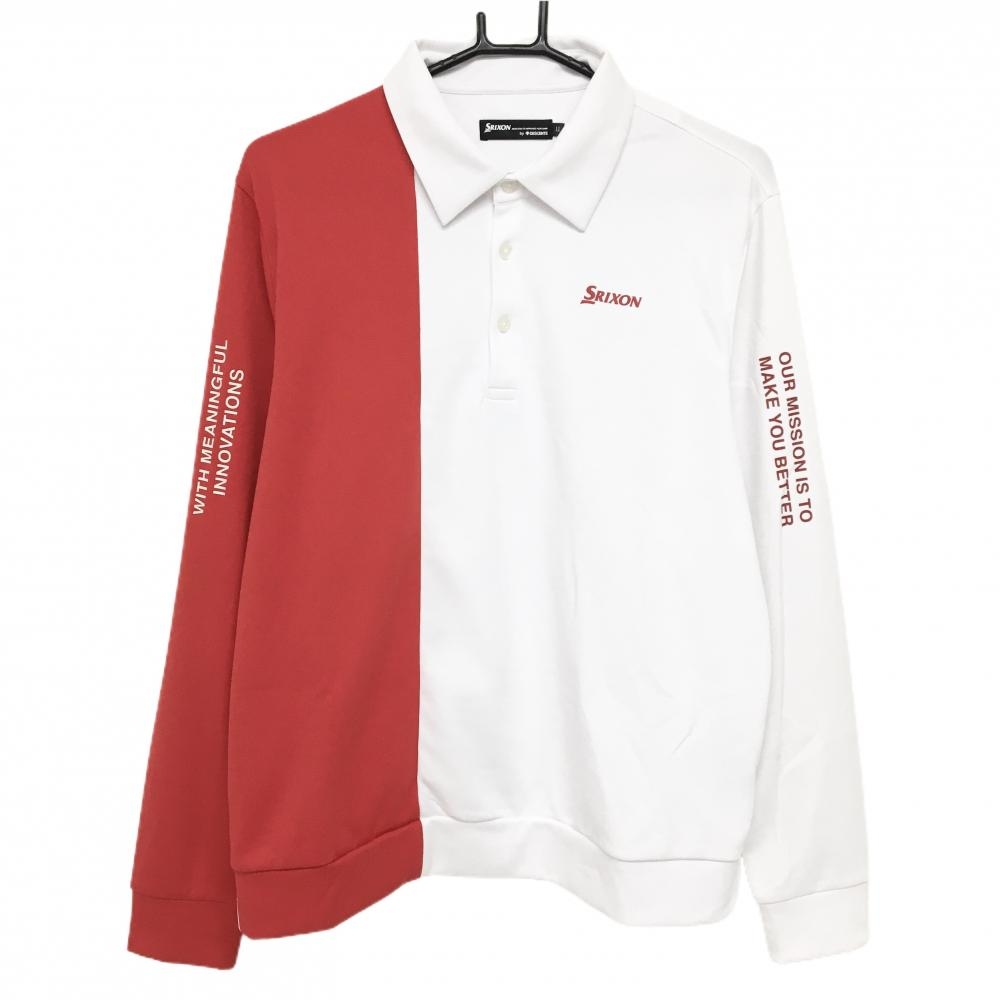 スリクソンバイデサント 長袖ポロシャツ 白×レッド ロゴプリント  メンズ LL ゴルフウェア SRIXON