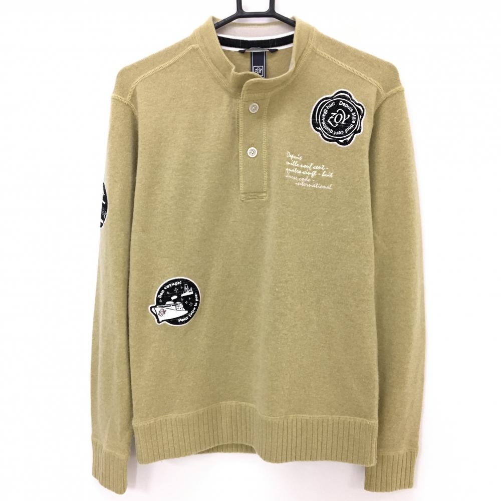 【美品】ゾーイ セーター スモーキーイエロー系 カシミヤ混 ニット メンズ 1(S) ゴルフウェア ZOY