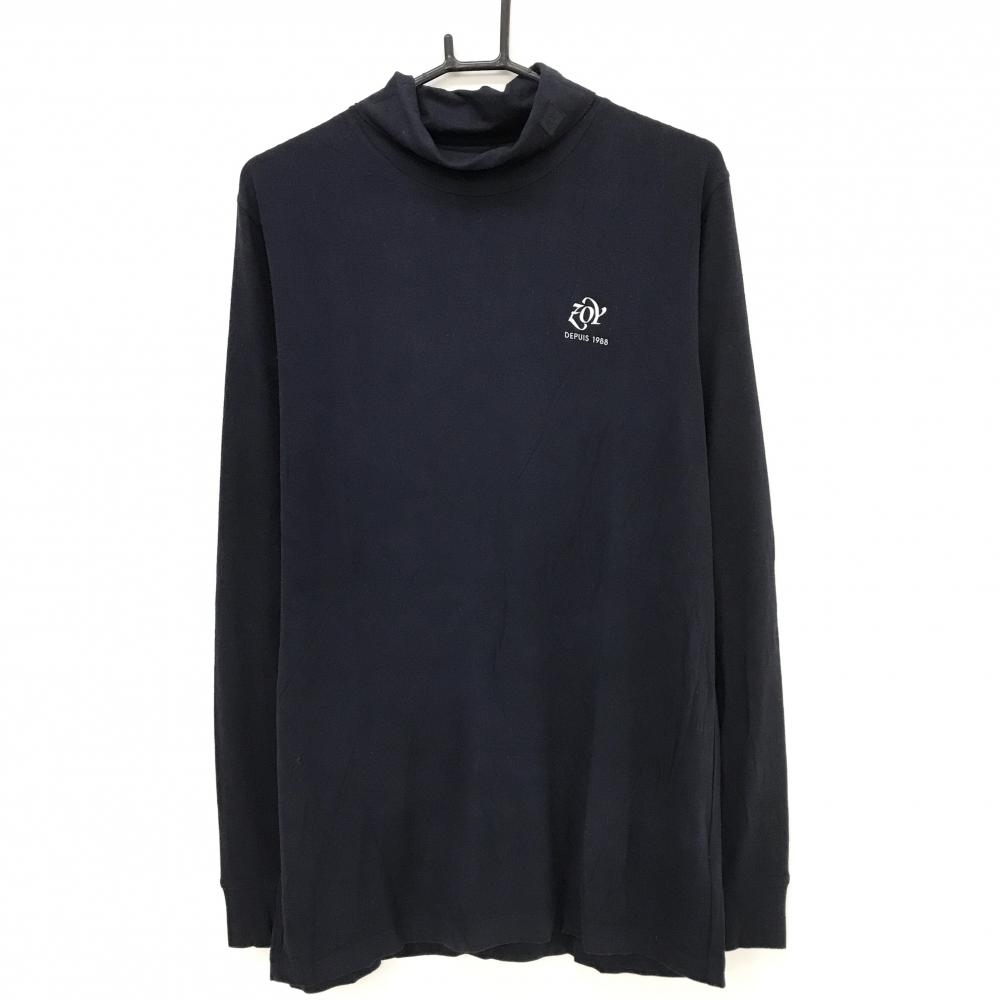 【美品】ゾーイ 長袖ハイネックシャツ ネイビー ロゴ刺しゅう 微起毛 メンズ 3(L) ゴルフウェア ZOY