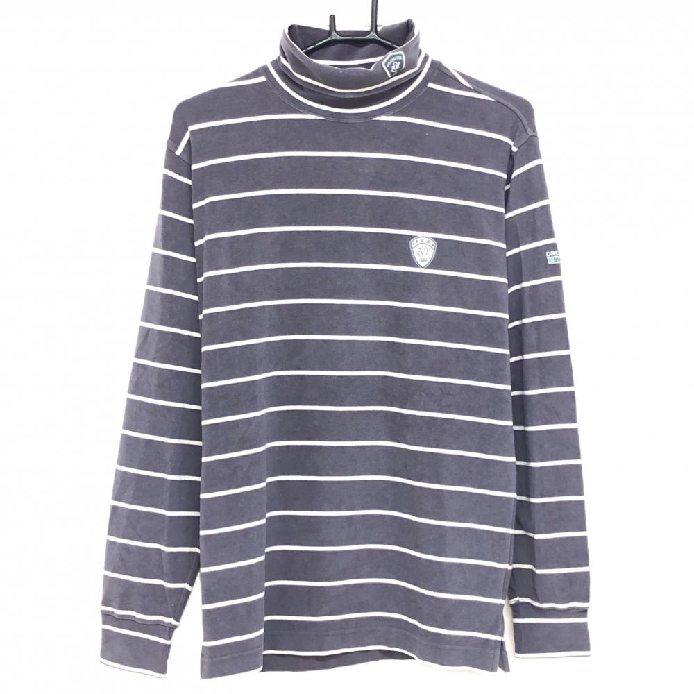 【美品】ゾーイ 長袖ハイネックシャツ グレー×白 ボーダー 表微起毛 アクリル混 タートル メンズ 1(S) ゴルフウェア ZOY