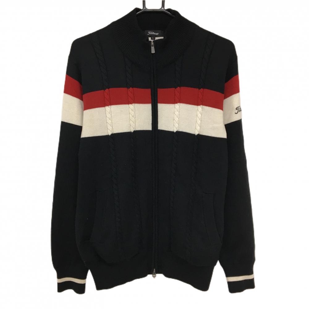 タイトリスト ニットジャケット 黒×白 袖ロゴ 裏地付き ウール混  メンズ L ゴルフウェア TITLEIST