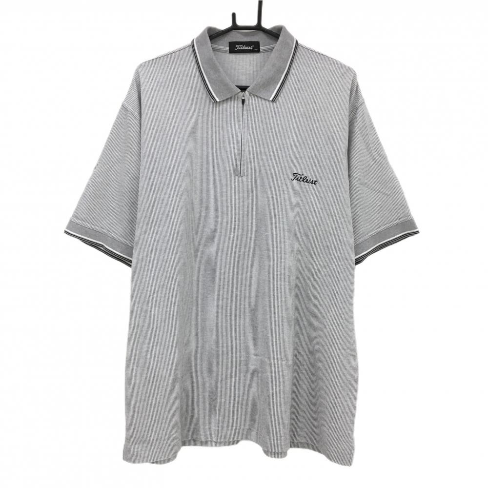 タイトリスト 半袖ポロシャツ グレー×白 ストライプ ハーフジップ  メンズ 4L ゴルフウェア TITLEIST
