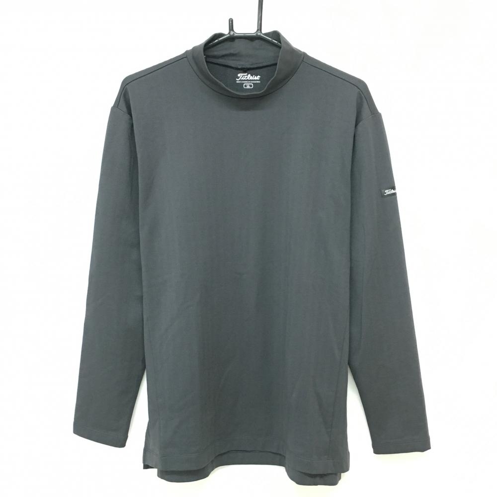 【美品】タイトリスト 長袖ハイネックシャツ ダークグレー ヘリンボーン織生地 裏起毛 メンズ LL ゴルフウェア TITLEIST