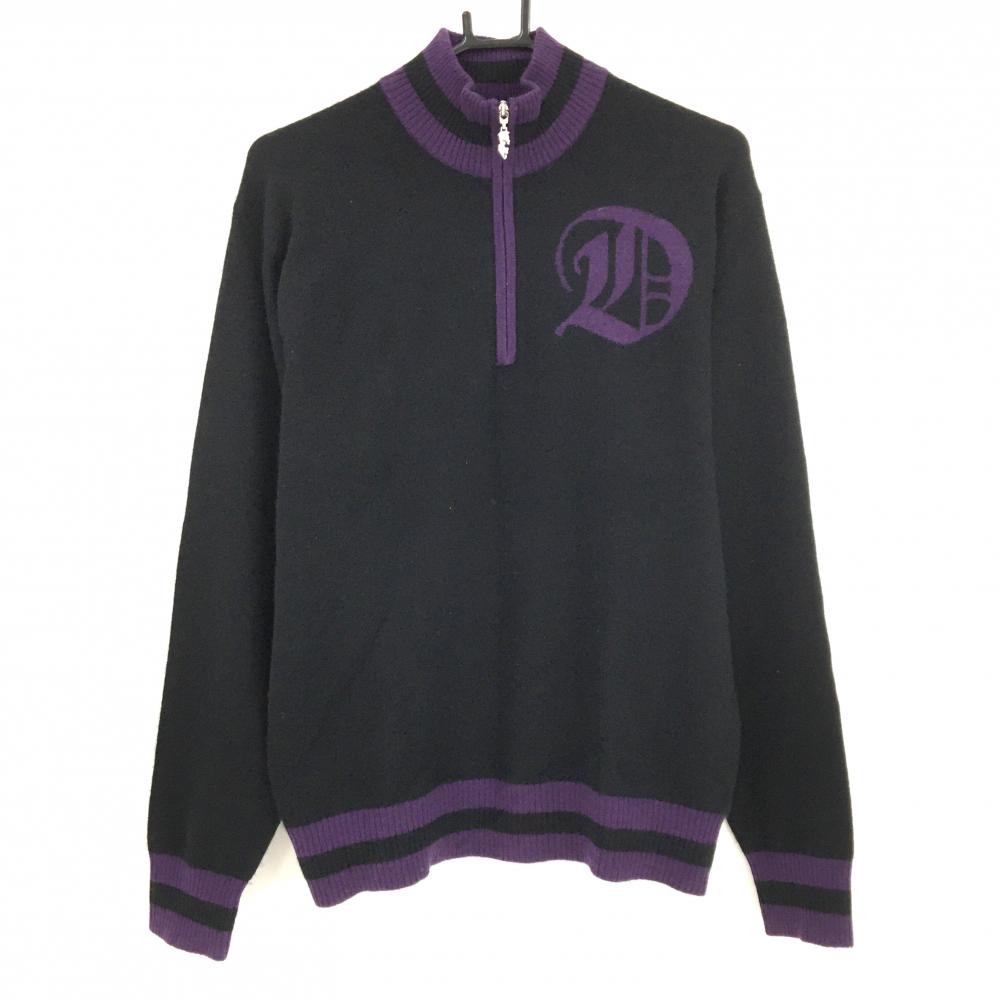 【美品】ダンスウィズドラゴン ハイネックセーター 黒×パープル ハーフジップ カシミヤ メンズ 2(M) ゴルフウェア Dance With Dragon