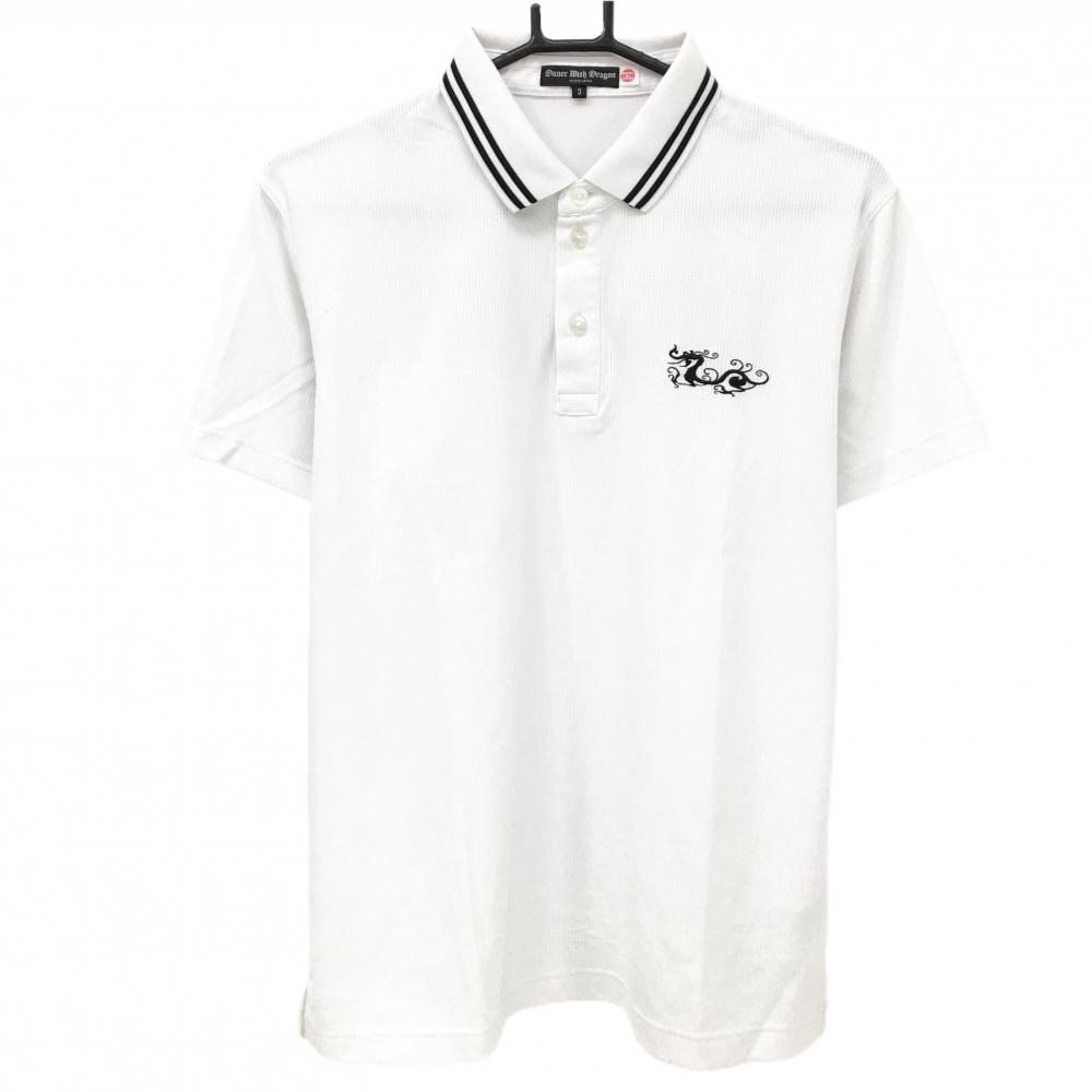【美品】ダンスウィズドラゴン 半袖ポロシャツ 白×黒 背面ロゴ  メンズ 3(L) ゴルフウェア Dance With Dragon